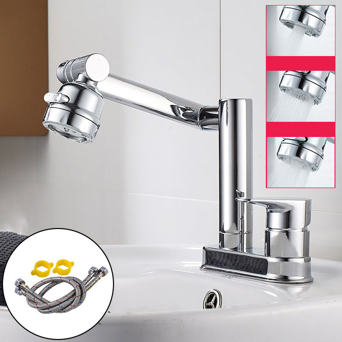 Modern 1-Handle Bathroom Sink Faucet 2 Hole Centerset Lavatory Faucet Silver Tri-Mode Supply Lines Included Clearhalo 'Bathroom Remodel & Bathroom Fixtures' 'Bathroom Sink Faucets' 'Bathroom Sinks & Faucet Components' 'bathroom_sink_faucets' 'Home Improvement' 'home_improvement' 'home_improvement_bathroom_sink_faucets' 6077860