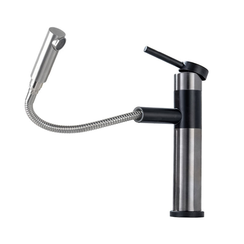 Glam 1-Handle Bathroom Sink Faucet 1 Hole Vessel Sink Bathroom Faucet with Stainless Steel Silver Black Clearhalo 'bathroom_sink_faucets' 'Conjunta de Baño y Conjunta de Grifo' 'Coronamiento de Baño y Dispositivo de Baño' 'Grifo del lavabo del baño' 'Hogar' 'home_improvement' 'home_improvement_bathroom_sink_faucets' 'Mejoras para el hogar' 6077885