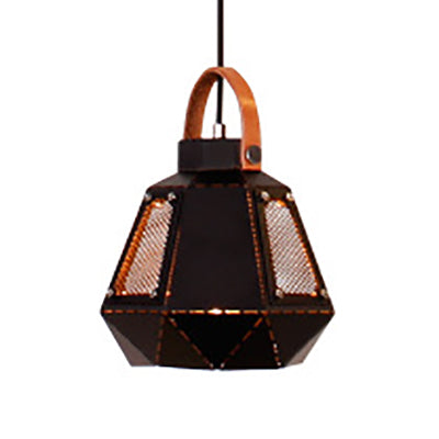 8"/10"/14" Width Geometric Dining Room Hanging Light Industrial Loft Metal 1 Head White/Black Pendant Lamp with Leather Strap Black 10" Clearhalo 'Ceiling Lights' 'Modern Pendants' 'Modern' 'Pendant Lights' 'Pendants' Lighting' 60779