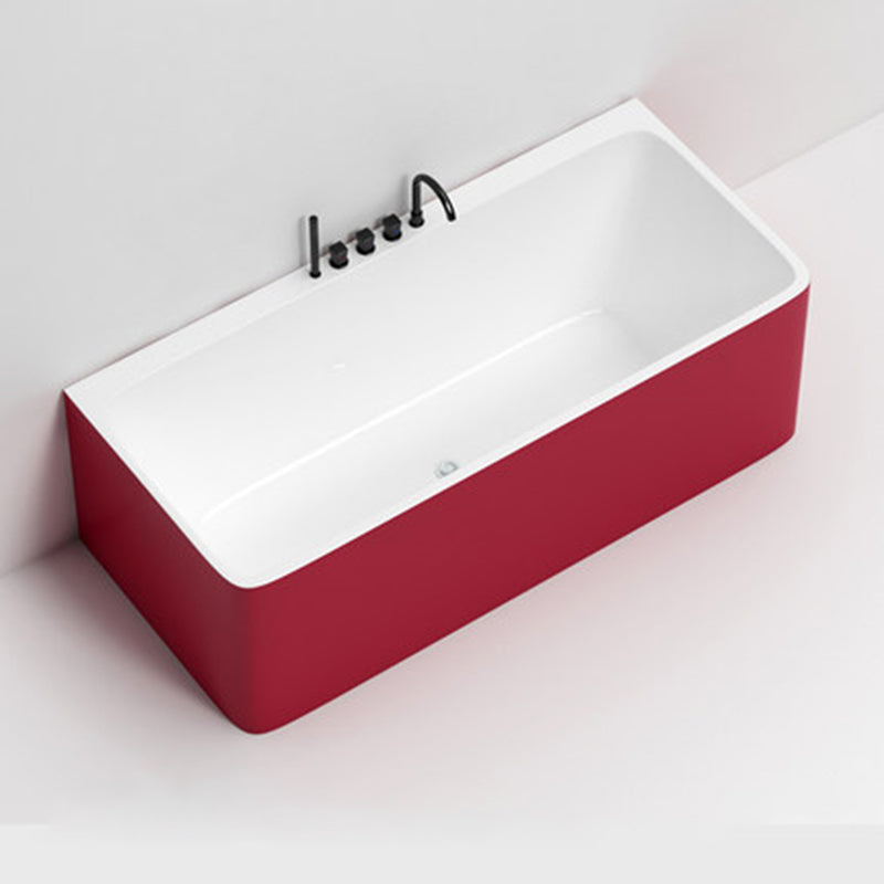 Modern Rectangular Alcove Bath Tub Acrylic Bath Tub for Home Red Tub with Black 5-Piece Set Clearhalo 'Bathroom Remodel & Bathroom Fixtures' 'Bathtubs' 'Home Improvement' 'home_improvement' 'home_improvement_bathtubs' 'Showers & Bathtubs' 6093517