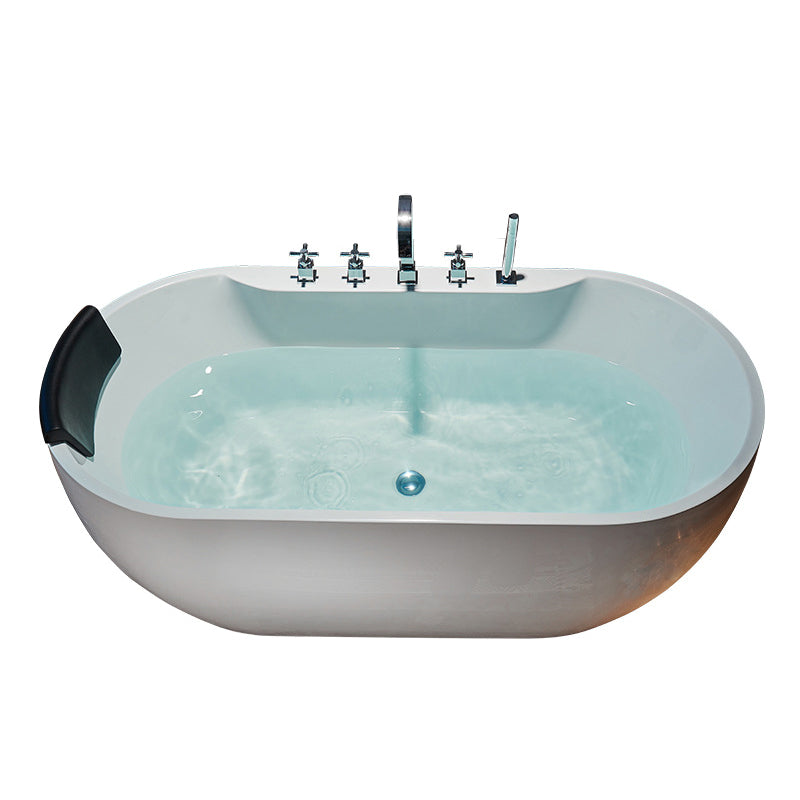 Modern Oval Bath Tub White Acrylic Bathtub with Faucet for Bathroom Tub with Deck Faucets Clearhalo 'Bathroom Remodel & Bathroom Fixtures' 'Bathtubs' 'Home Improvement' 'home_improvement' 'home_improvement_bathtubs' 'Showers & Bathtubs' 6108163