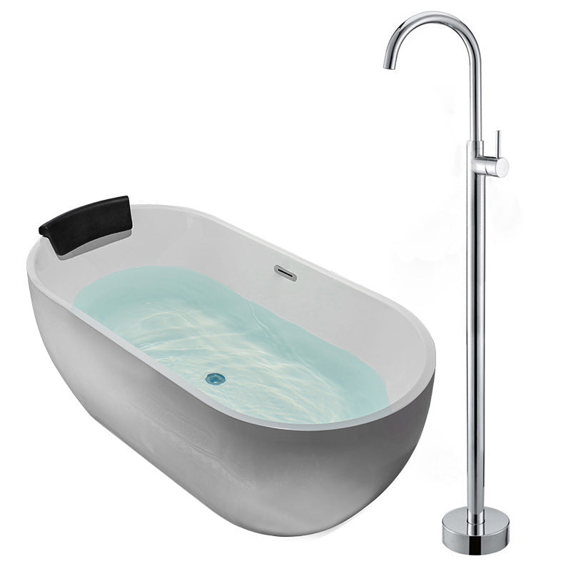 Modern Oval Bath Tub White Acrylic Bathtub with Faucet for Bathroom Tub with Freestanding Tub Fillers Clearhalo 'Bathroom Remodel & Bathroom Fixtures' 'Bathtubs' 'Home Improvement' 'home_improvement' 'home_improvement_bathtubs' 'Showers & Bathtubs' 6108164