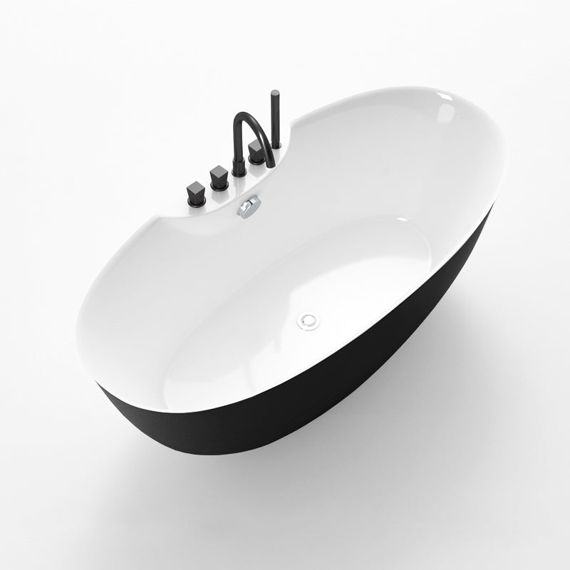 Soaking Oval Freestanding Bathtub Modern Acrylic Bathtub with Overflow Trim Black 51"L x 30"W x 24"H Tub with Black 5-Piece Set Clearhalo 'Bathroom Remodel & Bathroom Fixtures' 'Bathtubs' 'Home Improvement' 'home_improvement' 'home_improvement_bathtubs' 'Showers & Bathtubs' 6116006