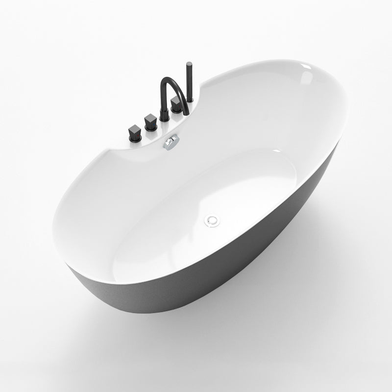 Soaking Oval Freestanding Bathtub Modern Acrylic Bathtub with Overflow Trim Grey 51"L x 30"W x 24"H Tub with Black 5-Piece Set Clearhalo 'Bathroom Remodel & Bathroom Fixtures' 'Bathtubs' 'Home Improvement' 'home_improvement' 'home_improvement_bathtubs' 'Showers & Bathtubs' 6116007