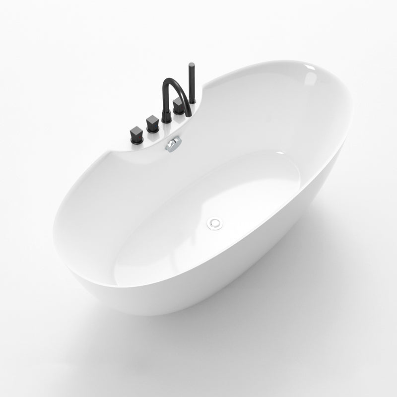 Soaking Oval Freestanding Bathtub Modern Acrylic Bathtub with Overflow Trim White Tub with Black 5-Piece Set Clearhalo 'Bathroom Remodel & Bathroom Fixtures' 'Bathtubs' 'Home Improvement' 'home_improvement' 'home_improvement_bathtubs' 'Showers & Bathtubs' 6116009