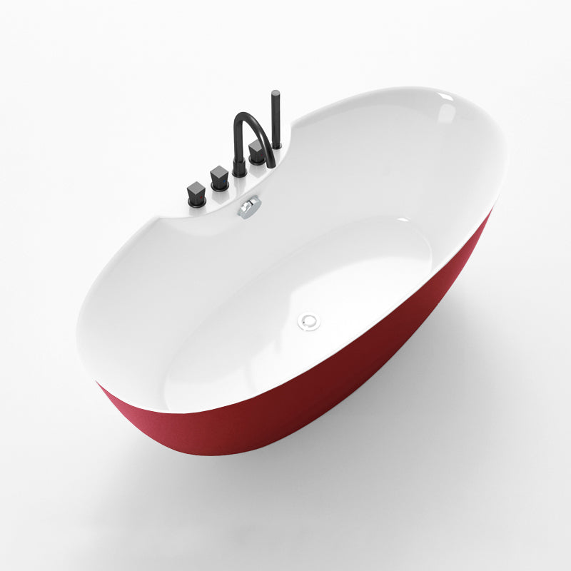 Soaking Oval Freestanding Bathtub Modern Acrylic Bathtub with Overflow Trim Red 51"L x 30"W x 24"H Tub with Black 5-Piece Set Clearhalo 'Bathroom Remodel & Bathroom Fixtures' 'Bathtubs' 'Home Improvement' 'home_improvement' 'home_improvement_bathtubs' 'Showers & Bathtubs' 6116012