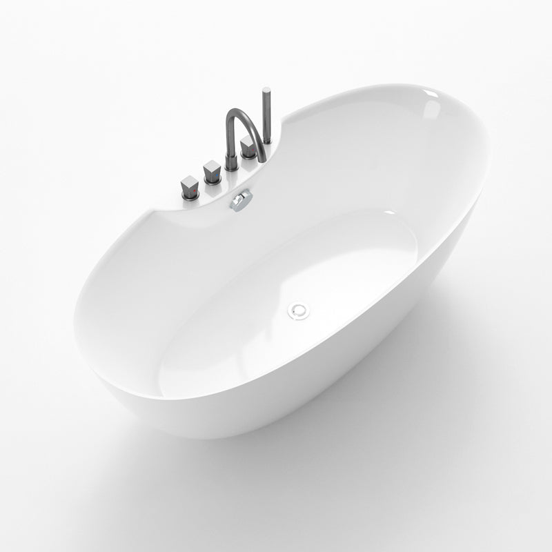 Soaking Oval Freestanding Bathtub Modern Acrylic Bathtub with Overflow Trim White Tub with Gray 5-Piece Set Clearhalo 'Bathroom Remodel & Bathroom Fixtures' 'Bathtubs' 'Home Improvement' 'home_improvement' 'home_improvement_bathtubs' 'Showers & Bathtubs' 6116014