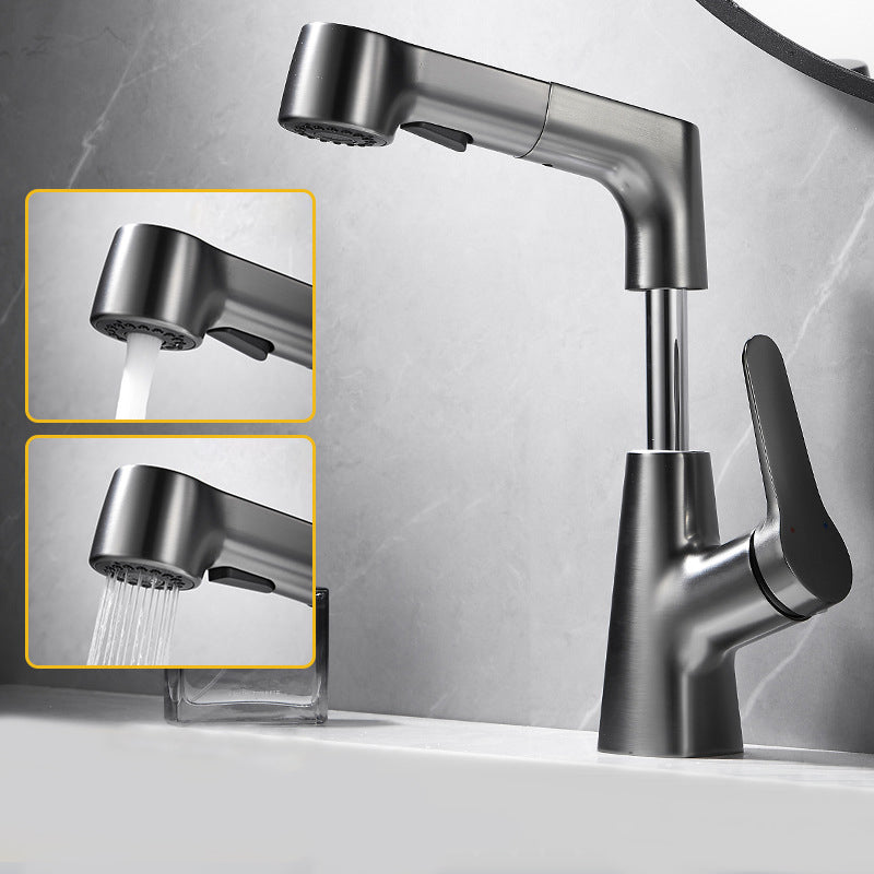 1-Handle Brushed Nickel Widespread Faucet Single Hole Bathroom Vessel Faucet with Brass Clearhalo 'Bathroom Remodel & Bathroom Fixtures' 'Bathroom Sink Faucets' 'Bathroom Sinks & Faucet Components' 'bathroom_sink_faucets' 'Home Improvement' 'home_improvement' 'home_improvement_bathroom_sink_faucets' 6116285
