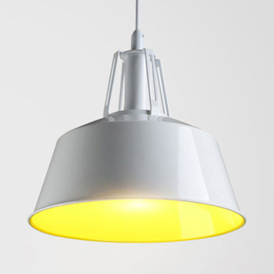 1 Light Ceiling Pendant Light Industrial Barn Shade Metallic Hanging Lamp in White for Dining Room, 12.5"/16" Width Clearhalo 'Ceiling Lights' 'Modern Pendants' 'Modern' 'Pendant Lights' 'Pendants' Lighting' 61182