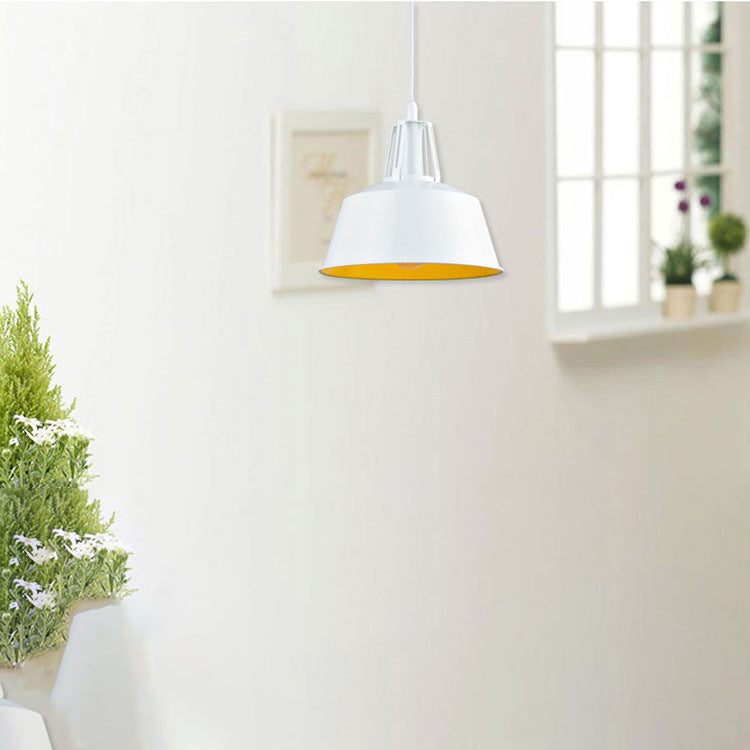 1 Light Ceiling Pendant Light Industrial Barn Shade Metallic Hanging Lamp in White for Dining Room, 12.5"/16" Width Clearhalo 'Ceiling Lights' 'Modern Pendants' 'Modern' 'Pendant Lights' 'Pendants' Lighting' 61184