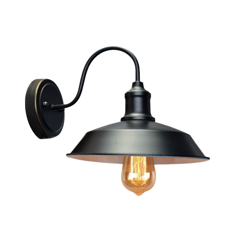 Antiqued Barn Sconce Lighting 1-Head Iron Wall Mounted Lamp in Black with Plug-In Cord Clearhalo 'Art deco wall lights' 'Cast Iron' 'Glass' 'Industrial wall lights' 'Industrial' 'Middle century wall lights' 'Modern' 'Rustic wall lights' 'Tiffany' 'Traditional wall lights' 'Wall Lamps & Sconces' 'Wall Lights' Lighting' 612076