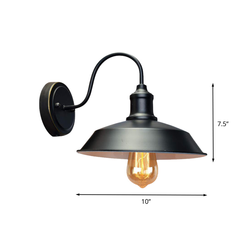 Antiqued Barn Sconce Lighting 1-Head Iron Wall Mounted Lamp in Black with Plug-In Cord Clearhalo 'Art deco wall lights' 'Cast Iron' 'Glass' 'Industrial wall lights' 'Industrial' 'Middle century wall lights' 'Modern' 'Rustic wall lights' 'Tiffany' 'Traditional wall lights' 'Wall Lamps & Sconces' 'Wall Lights' Lighting' 612078