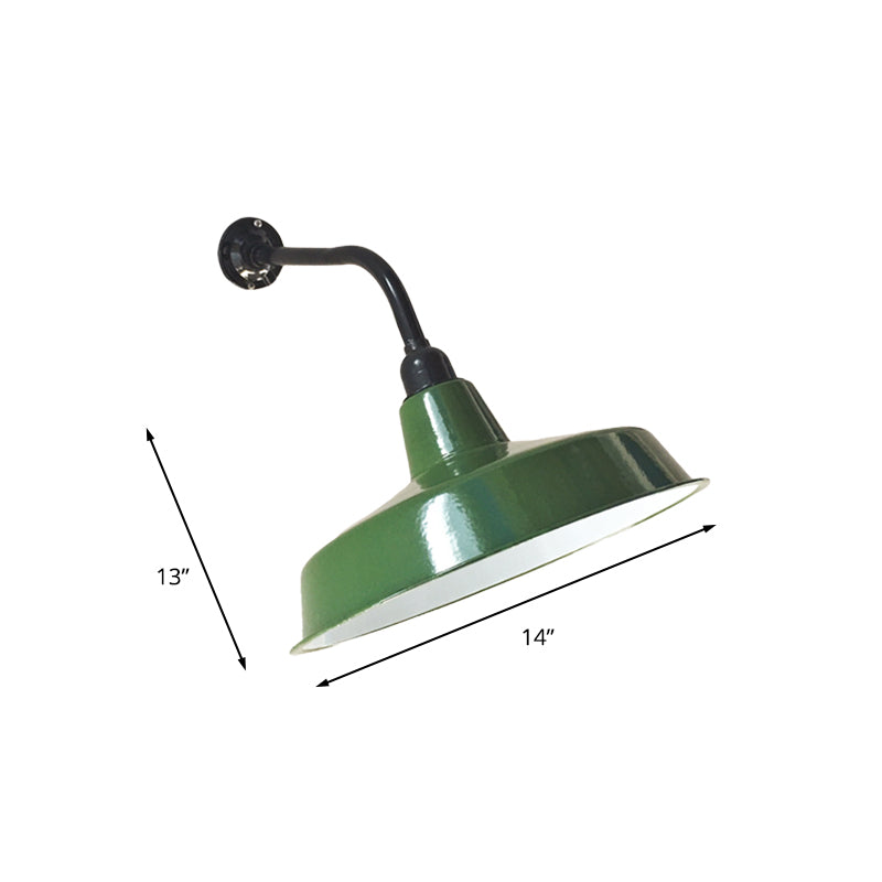 Green Finish 1-Light Wall Sconce Vintage Metal Barn Shade Wall Mount Lamp Fixture, 14"/16" Wide Clearhalo 'Art deco wall lights' 'Cast Iron' 'Glass' 'Industrial wall lights' 'Industrial' 'Middle century wall lights' 'Modern' 'Rustic wall lights' 'Tiffany' 'Traditional wall lights' 'Wall Lamps & Sconces' 'Wall Lights' Lighting' 612083