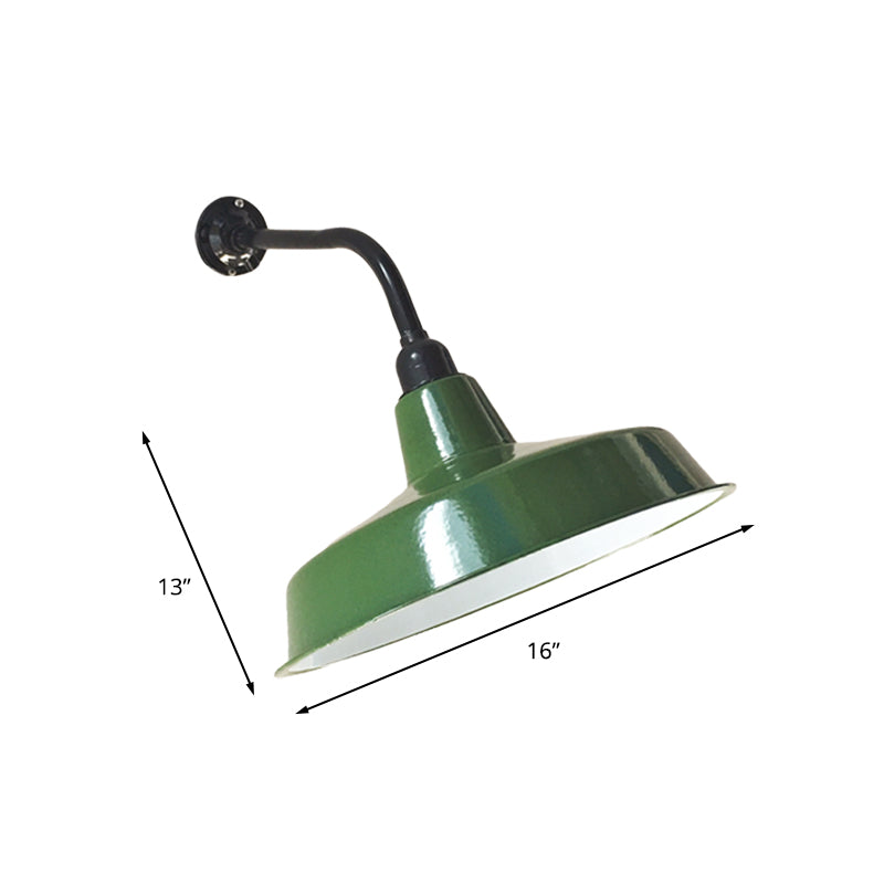 Green Finish 1-Light Wall Sconce Vintage Metal Barn Shade Wall Mount Lamp Fixture, 14"/16" Wide Clearhalo 'Art deco wall lights' 'Cast Iron' 'Glass' 'Industrial wall lights' 'Industrial' 'Middle century wall lights' 'Modern' 'Rustic wall lights' 'Tiffany' 'Traditional wall lights' 'Wall Lamps & Sconces' 'Wall Lights' Lighting' 612084