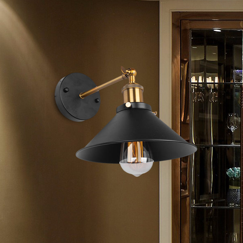 Black Finish 1 Bulb Wall Mount Industrial Metal Conical Wall Sconce Light for Restaurant Black Clearhalo 'Art deco wall lights' 'Cast Iron' 'Glass' 'Industrial wall lights' 'Industrial' 'Middle century wall lights' 'Modern' 'Rustic wall lights' 'Tiffany' 'Traditional wall lights' 'Wall Lamps & Sconces' 'Wall Lights' Lighting' 612105