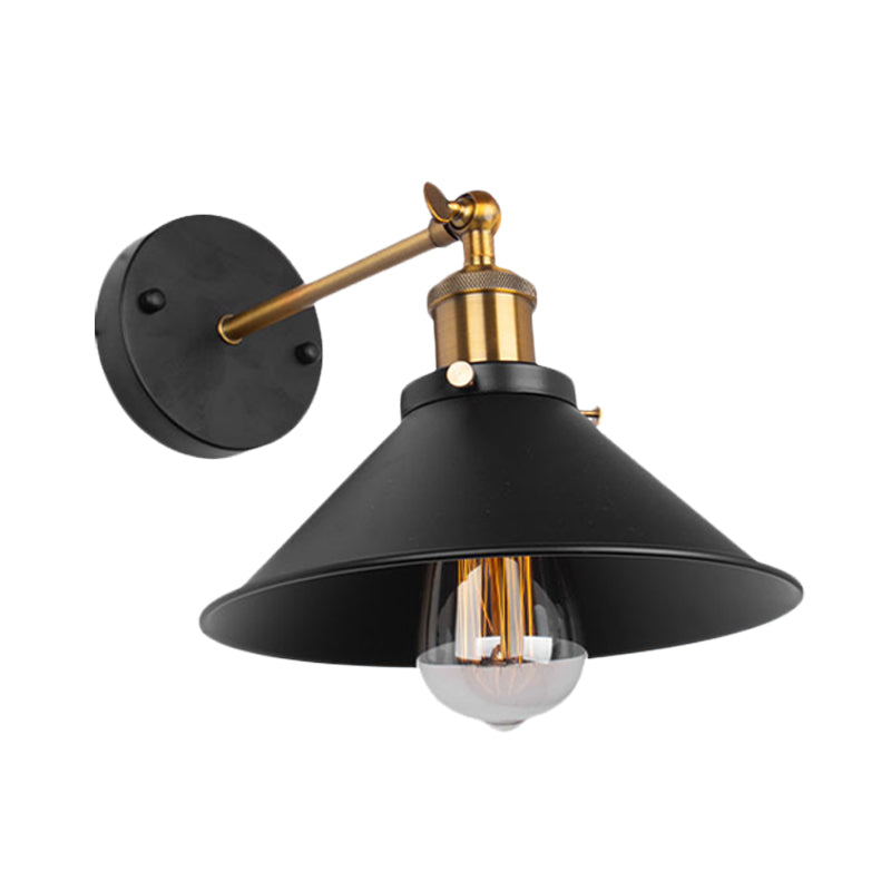 Black Finish 1 Bulb Wall Mount Industrial Metal Conical Wall Sconce Light for Restaurant Clearhalo 'Art deco wall lights' 'Cast Iron' 'Glass' 'Industrial wall lights' 'Industrial' 'Middle century wall lights' 'Modern' 'Rustic wall lights' 'Tiffany' 'Traditional wall lights' 'Wall Lamps & Sconces' 'Wall Lights' Lighting' 612107