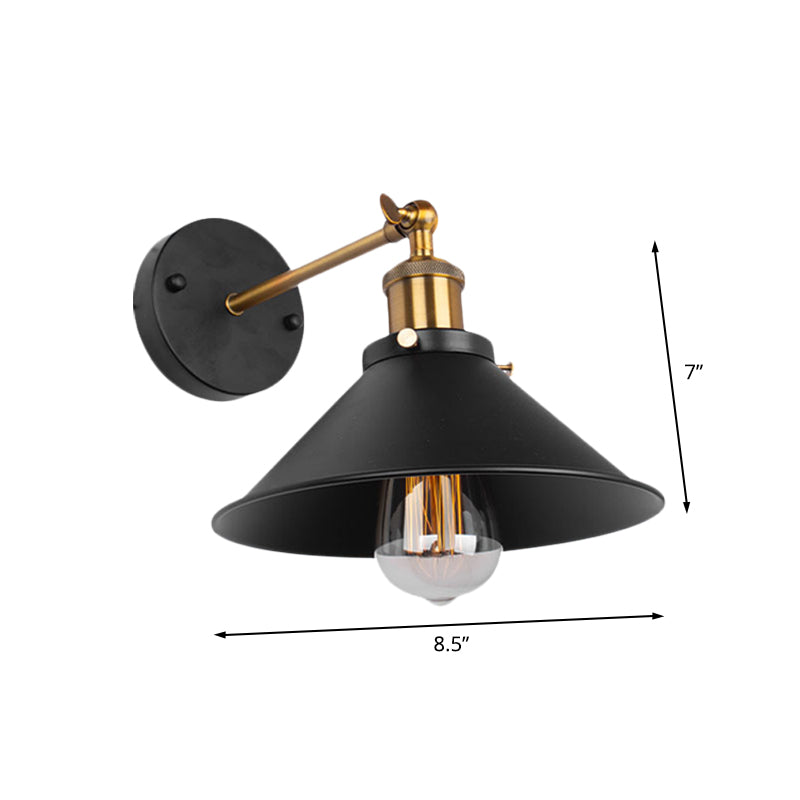 Black Finish 1 Bulb Wall Mount Industrial Metal Conical Wall Sconce Light for Restaurant Clearhalo 'Art deco wall lights' 'Cast Iron' 'Glass' 'Industrial wall lights' 'Industrial' 'Middle century wall lights' 'Modern' 'Rustic wall lights' 'Tiffany' 'Traditional wall lights' 'Wall Lamps & Sconces' 'Wall Lights' Lighting' 612109