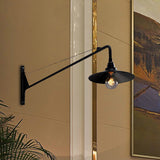 Metallic Wide Flared Wall Lighting Antiqued 1 Light Coffee Shop Wall Lamp in Black with Long Arm Black Clearhalo 'Art deco wall lights' 'Cast Iron' 'Glass' 'Industrial wall lights' 'Industrial' 'Middle century wall lights' 'Modern' 'Rustic wall lights' 'Tiffany' 'Traditional wall lights' 'Wall Lamps & Sconces' 'Wall Lights' Lighting' 612110