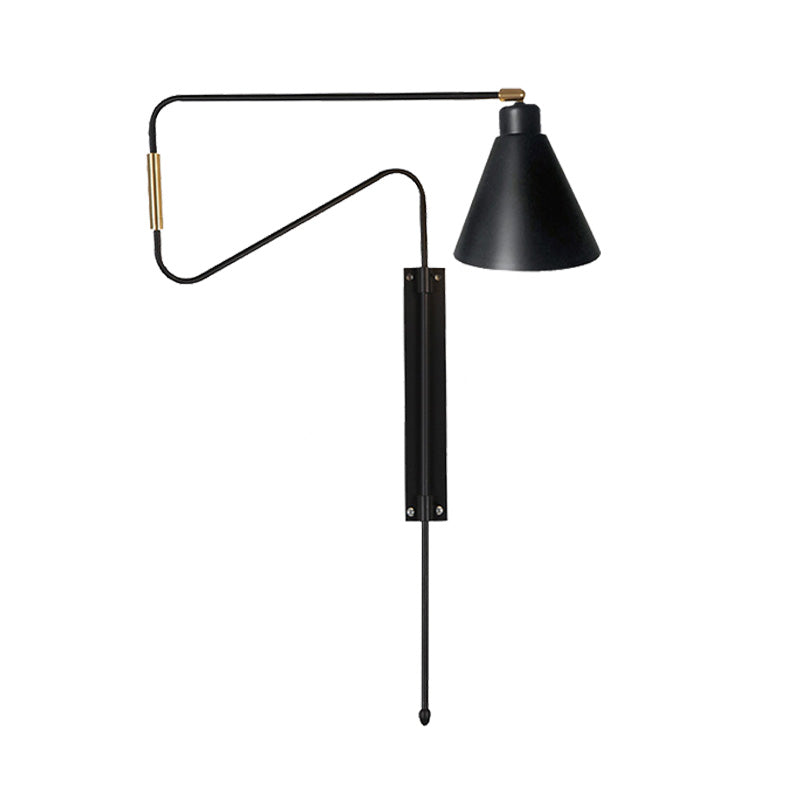1-Bulb Wall Lighting Vintage Conical Iron Rotatable Wall Mount Sconce with Black/Gold/Coffee Backplate and Arm Clearhalo 'Art deco wall lights' 'Cast Iron' 'Glass' 'Industrial wall lights' 'Industrial' 'Middle century wall lights' 'Modern' 'Rustic wall lights' 'Tiffany' 'Traditional wall lights' 'Wall Lamps & Sconces' 'Wall Lights' Lighting' 612125