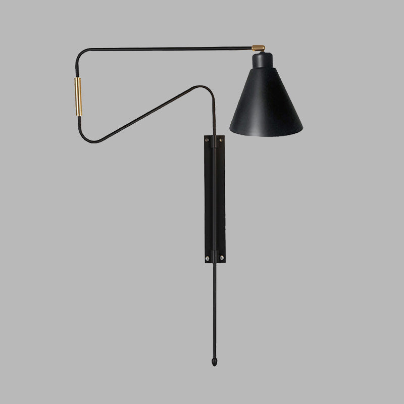 1-Bulb Wall Lighting Vintage Conical Iron Rotatable Wall Mount Sconce with Black/Gold/Coffee Backplate and Arm Clearhalo 'Art deco wall lights' 'Cast Iron' 'Glass' 'Industrial wall lights' 'Industrial' 'Middle century wall lights' 'Modern' 'Rustic wall lights' 'Tiffany' 'Traditional wall lights' 'Wall Lamps & Sconces' 'Wall Lights' Lighting' 612126