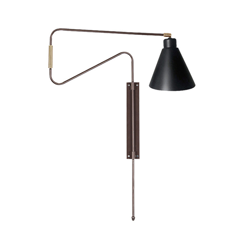 1-Bulb Wall Lighting Vintage Conical Iron Rotatable Wall Mount Sconce with Black/Gold/Coffee Backplate and Arm Clearhalo 'Art deco wall lights' 'Cast Iron' 'Glass' 'Industrial wall lights' 'Industrial' 'Middle century wall lights' 'Modern' 'Rustic wall lights' 'Tiffany' 'Traditional wall lights' 'Wall Lamps & Sconces' 'Wall Lights' Lighting' 612133