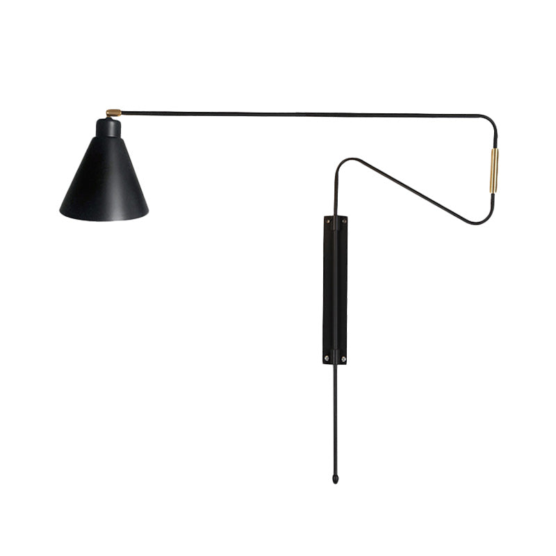 1-Light Metal Wall Lamp Antiqued Coffee/Black/Gold Finish Long Curved Arm Living Room Rotatable Wall Sconce with Cone Shade Clearhalo 'Cast Iron' 'Glass' 'Industrial' 'Modern wall lights' 'Modern' 'Tiffany' 'Traditional wall lights' 'Wall Lamps & Sconces' 'Wall Lights' Lighting' 612136