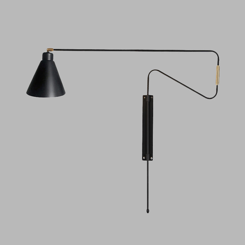 1-Light Metal Wall Lamp Antiqued Coffee/Black/Gold Finish Long Curved Arm Living Room Rotatable Wall Sconce with Cone Shade Clearhalo 'Cast Iron' 'Glass' 'Industrial' 'Modern wall lights' 'Modern' 'Tiffany' 'Traditional wall lights' 'Wall Lamps & Sconces' 'Wall Lights' Lighting' 612137