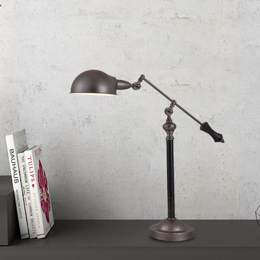 Countryside Swing Arm Reading Lamp Metal 1 Head Task Lighting in Black with Dome Shade Black Clearhalo 'Lamps' 'Table Lamps' Lighting' 612173