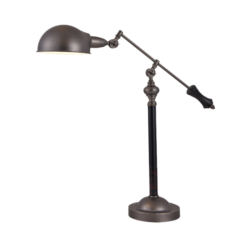 Countryside Swing Arm Reading Lamp Metal 1 Head Task Lighting in Black with Dome Shade Clearhalo 'Lamps' 'Table Lamps' Lighting' 612175