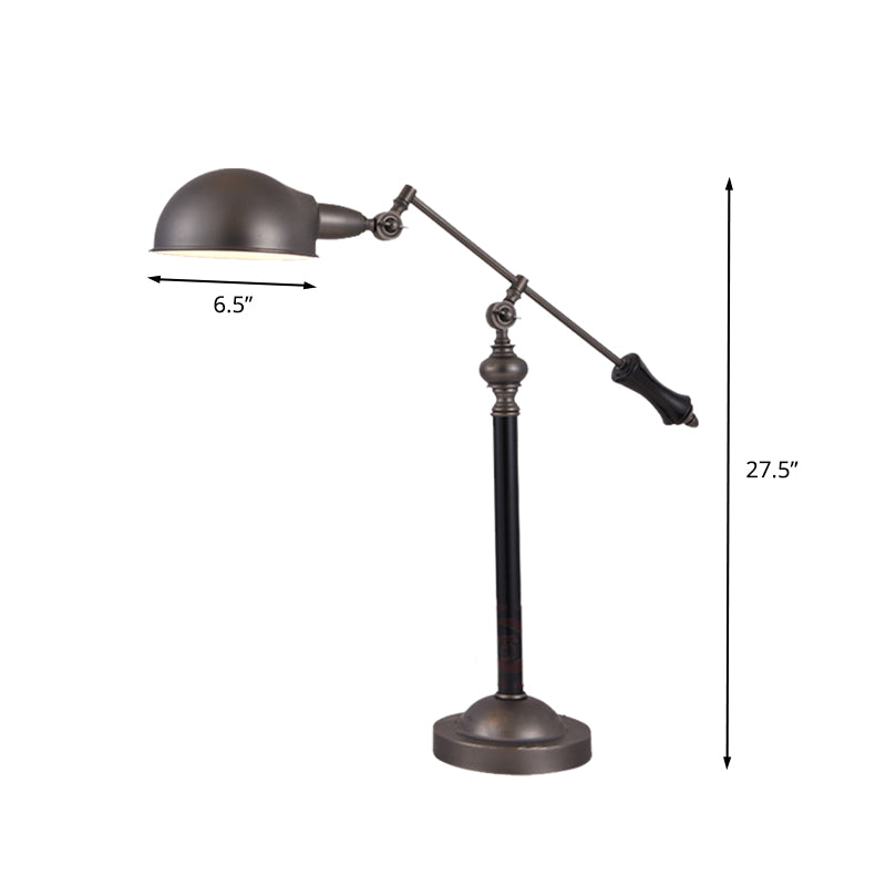 Countryside Swing Arm Reading Lamp Metal 1 Head Task Lighting in Black with Dome Shade Clearhalo 'Lamps' 'Table Lamps' Lighting' 612177