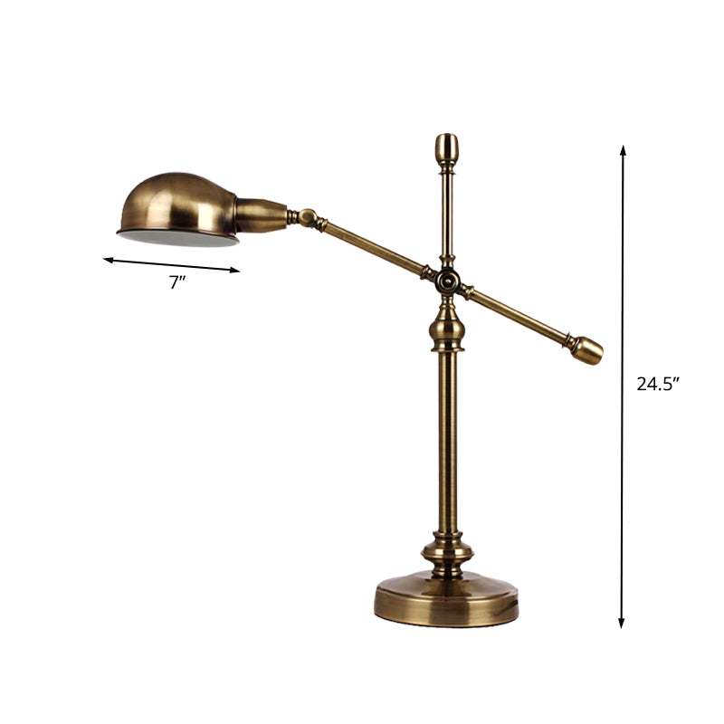 LED Desk Light Countryside Dome Metal Table Lamp in Gold with Rotatable Crossing Arm Clearhalo 'Lamps' 'Table Lamps' Lighting' 612182