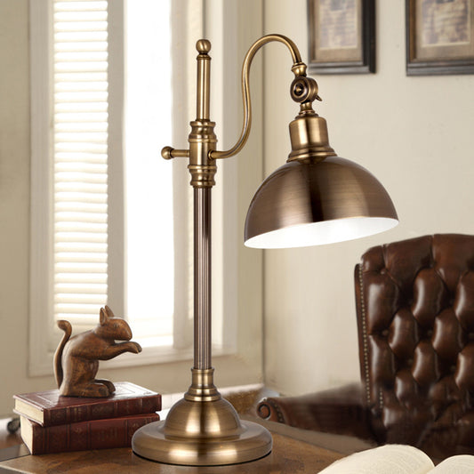 Gold Dome Rotatable Task Lamp Farmhouse Metal Study Room LED Reading Book Light with Gooseneck Arm Gold Clearhalo 'Lamps' 'Table Lamps' Lighting' 612183