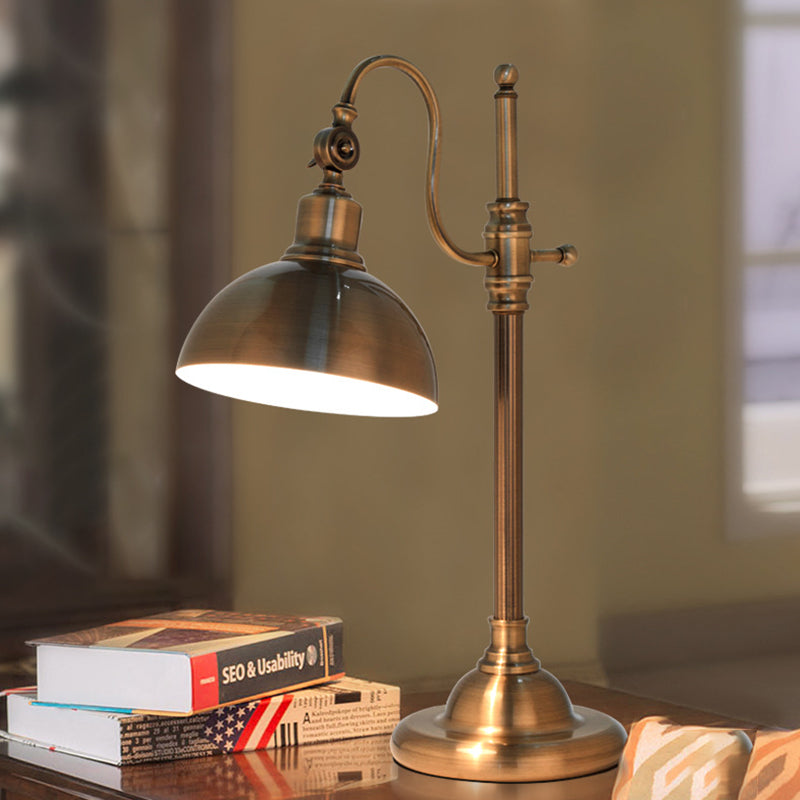 Gold Dome Rotatable Task Lamp Farmhouse Metal Study Room LED Reading Book Light with Gooseneck Arm Clearhalo 'Lamps' 'Table Lamps' Lighting' 612184