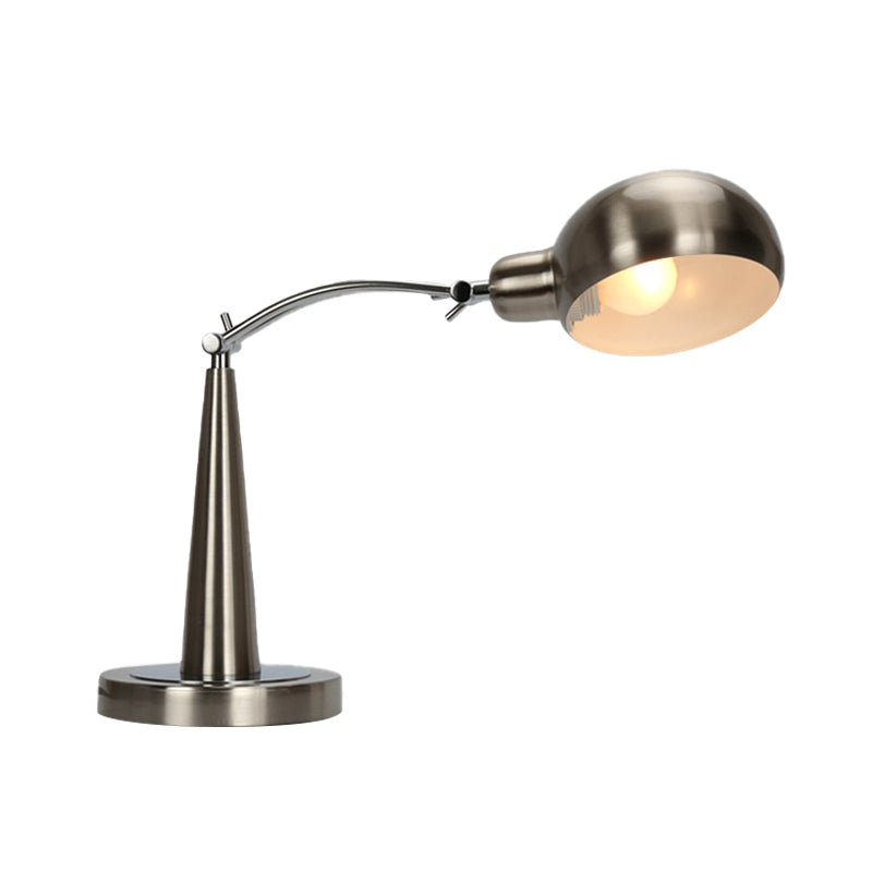 Industrial Dome Shade Reading Light 1 Light Metal Plug-In Table Lamp in Black/Silver with Adjustable Arm Clearhalo 'Lamps' 'Table Lamps' Lighting' 612215