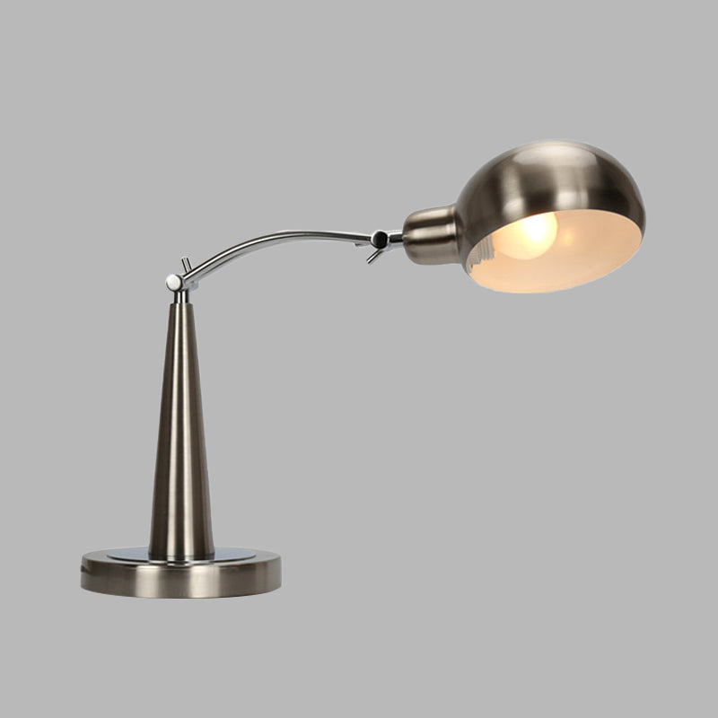 Industrial Dome Shade Reading Light 1 Light Metal Plug-In Table Lamp in Black/Silver with Adjustable Arm Clearhalo 'Lamps' 'Table Lamps' Lighting' 612216