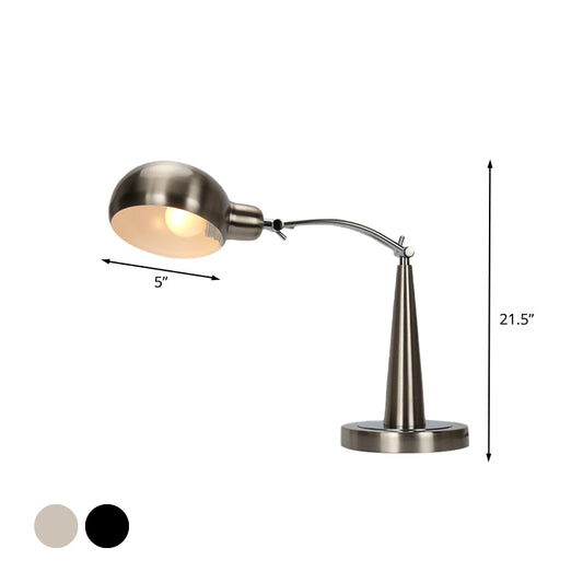 Industrial Dome Shade Reading Light 1 Light Metal Plug-In Table Lamp in Black/Silver with Adjustable Arm Clearhalo 'Lamps' 'Table Lamps' Lighting' 612217