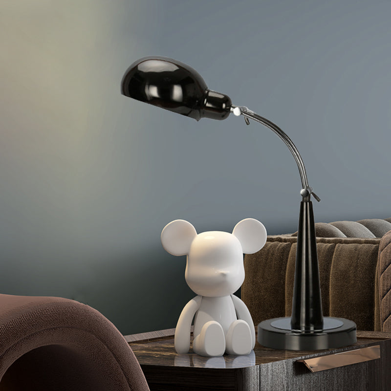 Industrial Dome Shade Reading Light 1 Light Metal Plug-In Table Lamp in Black/Silver with Adjustable Arm Black Clearhalo 'Lamps' 'Table Lamps' Lighting' 612218