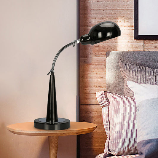 Industrial Dome Shade Reading Light 1 Light Metal Plug-In Table Lamp in Black/Silver with Adjustable Arm Clearhalo 'Lamps' 'Table Lamps' Lighting' 612219
