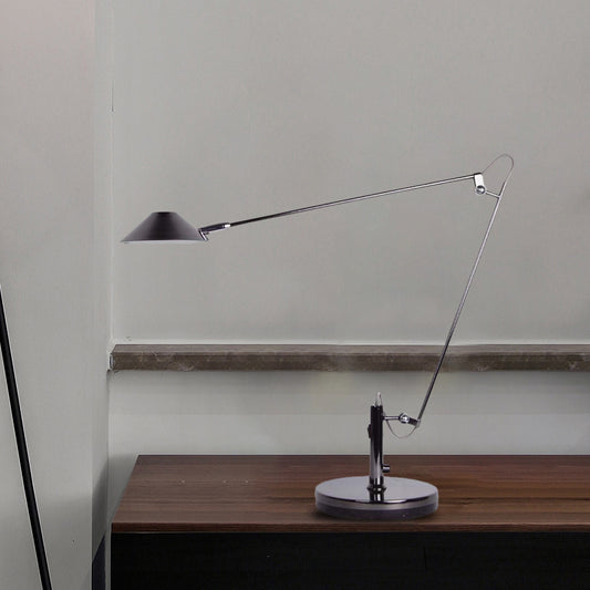 Black Conical Table Lighting Industrial Metal LED Office Task Lamp with Adjustable Long Arm Black Clearhalo 'Lamps' 'Table Lamps' Lighting' 612221