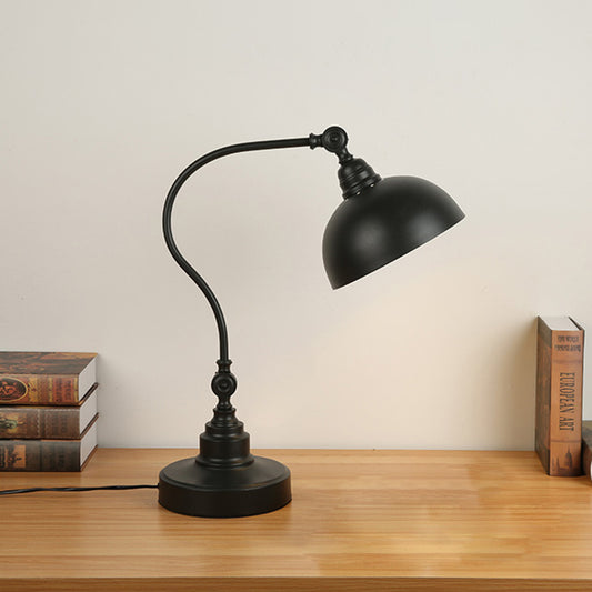 Metal Dome Adjustable Table Light Vintage 1 Bulb Study Room Task Lamp in Black with Gooseneck Arm Black Clearhalo 'Lamps' 'Table Lamps' Lighting' 612258