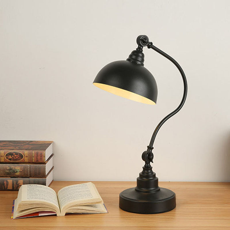 Metal Dome Adjustable Table Light Vintage 1 Bulb Study Room Task Lamp in Black with Gooseneck Arm Clearhalo 'Lamps' 'Table Lamps' Lighting' 612259