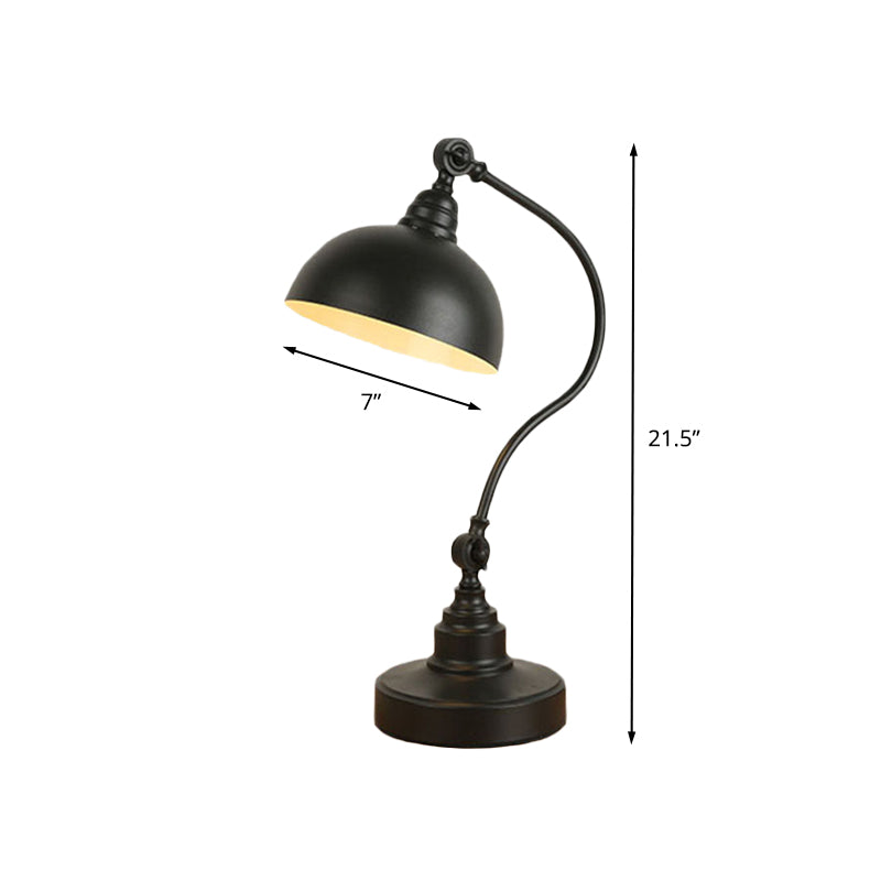 Metal Dome Adjustable Table Light Vintage 1 Bulb Study Room Task Lamp in Black with Gooseneck Arm Clearhalo 'Lamps' 'Table Lamps' Lighting' 612262