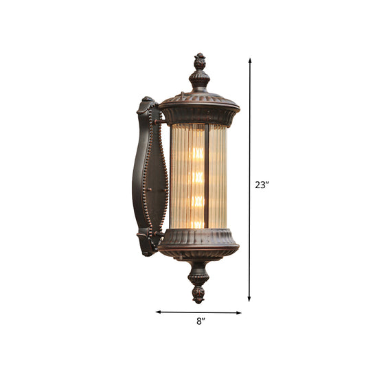 Black 1-Light Wall Sconce Lamp Country Clear Ribbed Glass Cylindrical Wall Lighting Ideas Clearhalo 'Wall Lamps & Sconces' 'Wall Lights' Lighting' 612305