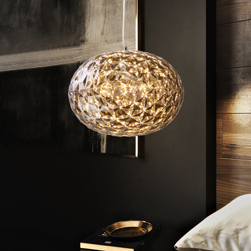 10"/12" W LED Bedside Pendant Lighting Contemporary Grey Hanging Lamp with Ball Acrylic Shade Clearhalo 'Ceiling Lights' 'Modern Pendants' 'Modern' 'Pendant Lights' 'Pendants' Lighting' 612340