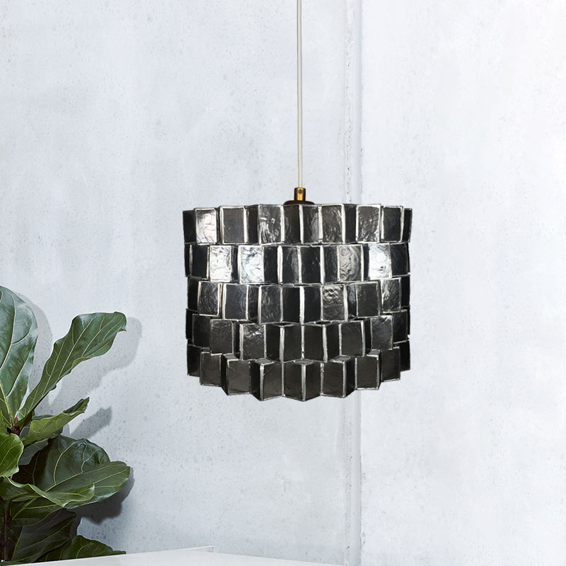 Shell Sldined Drum Shape Pendant Lighting Modernist 1 Head Black Finish Ceiling Suspension Lamp for Bedroom Black Clearhalo 'Ceiling Lights' 'Modern Pendants' 'Modern' 'Pendant Lights' 'Pendants' Lighting' 612360