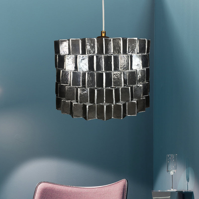 Shell Sldined Drum Shape Pendant Lighting Modernist 1 Head Black Finish Ceiling Suspension Lamp for Bedroom Clearhalo 'Ceiling Lights' 'Modern Pendants' 'Modern' 'Pendant Lights' 'Pendants' Lighting' 612361