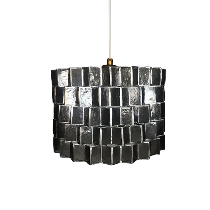 Shell Sldined Drum Shape Pendant Lighting Modernist 1 Head Black Finish Ceiling Suspension Lamp for Bedroom Clearhalo 'Ceiling Lights' 'Modern Pendants' 'Modern' 'Pendant Lights' 'Pendants' Lighting' 612362