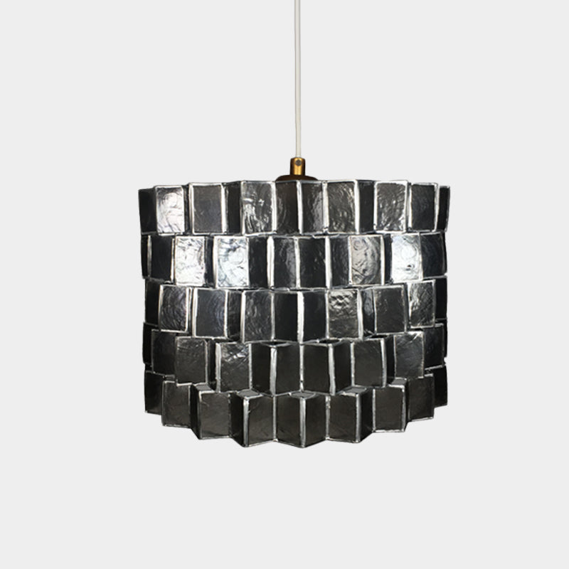 Shell Sldined Drum Shape Pendant Lighting Modernist 1 Head Black Finish Ceiling Suspension Lamp for Bedroom Clearhalo 'Ceiling Lights' 'Modern Pendants' 'Modern' 'Pendant Lights' 'Pendants' Lighting' 612363