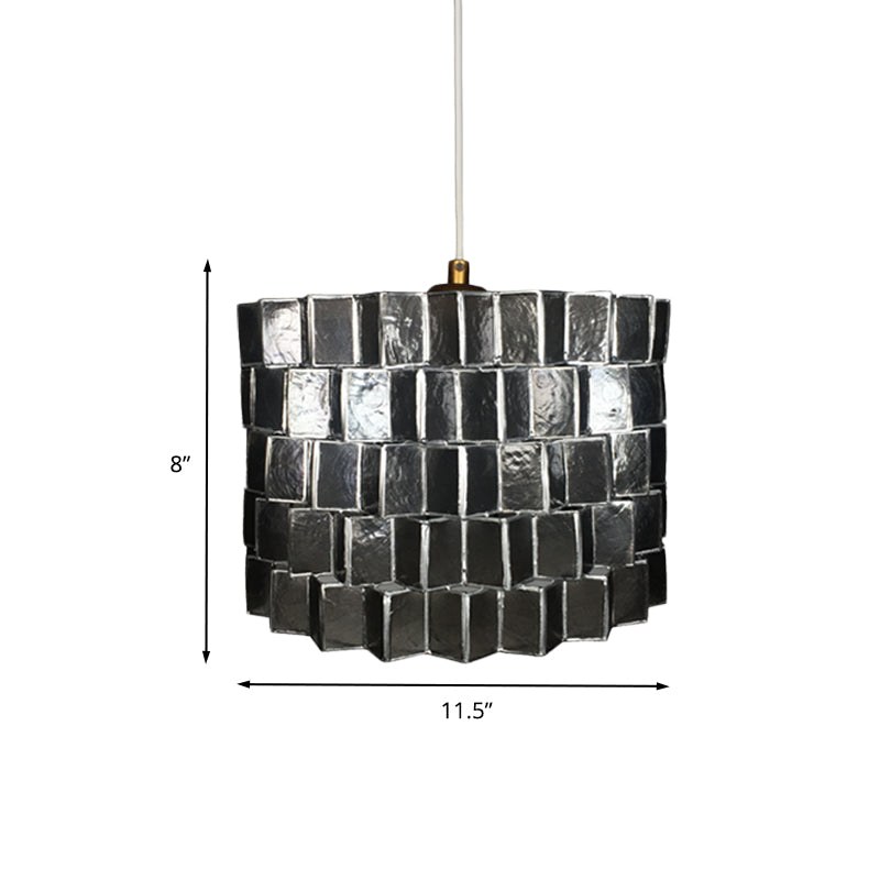 Shell Sldined Drum Shape Pendant Lighting Modernist 1 Head Black Finish Ceiling Suspension Lamp for Bedroom Clearhalo 'Ceiling Lights' 'Modern Pendants' 'Modern' 'Pendant Lights' 'Pendants' Lighting' 612364