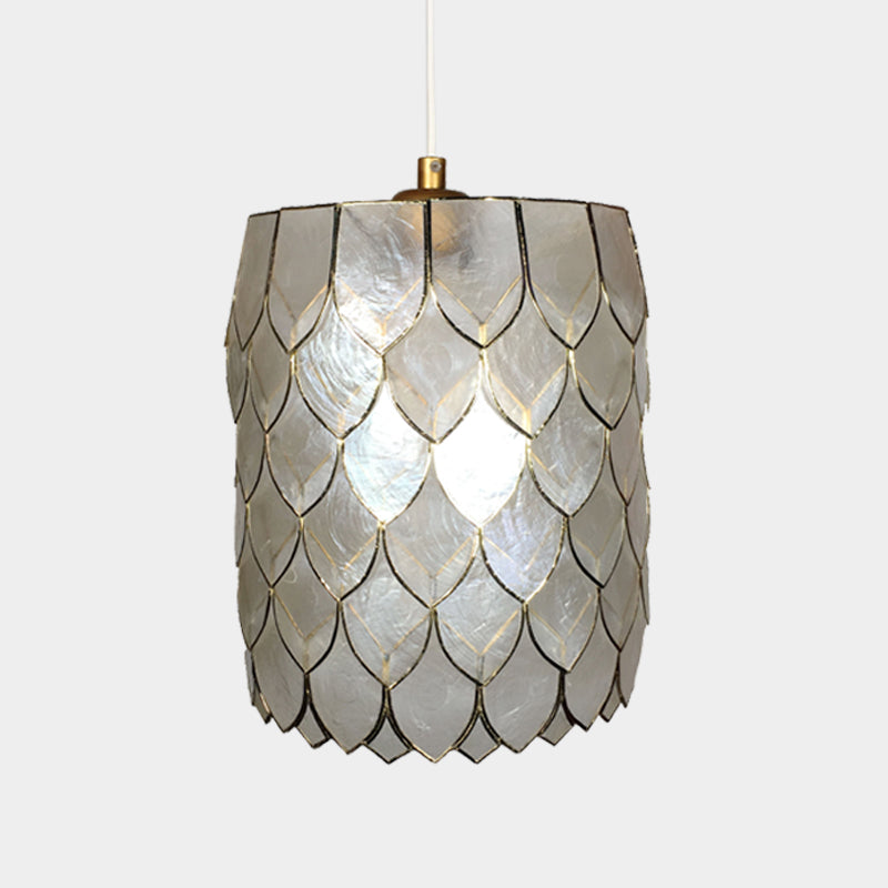 Silver Cylinder Hanging Lighting Modern 1-Light Shell Suspended Pendant Lamp with Scale Design Clearhalo 'Ceiling Lights' 'Modern Pendants' 'Modern' 'Pendant Lights' 'Pendants' Lighting' 612368